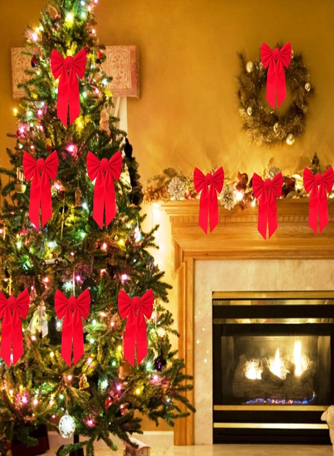 Lucleag 12 Pack Red Christmas Bows, 9 x12 inches Xmas Bows Ribbon Decorations, Red Velvet Bow for Xmas Tree Decoration, Christmas Garlands Wreaths, Gift Decoration - Image 5